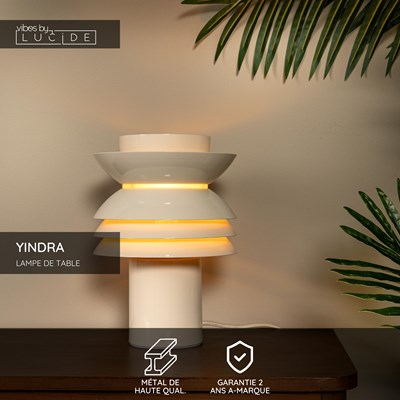 Lucide YINDRA - Lampe de table - Ø 17,5 cm - 1xE27 - Crème | Vibes